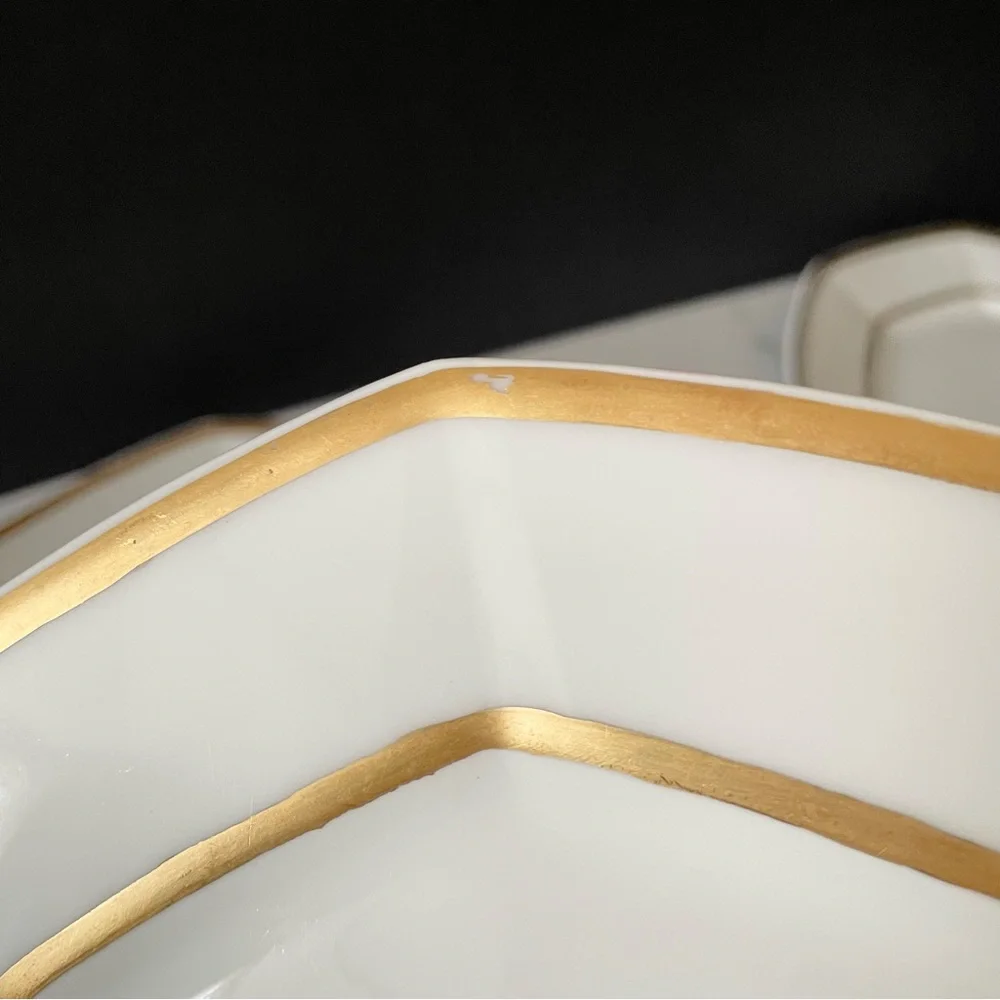 SET of 4 Gold & White Octagon Luncheon Lates - Guerin Limoges